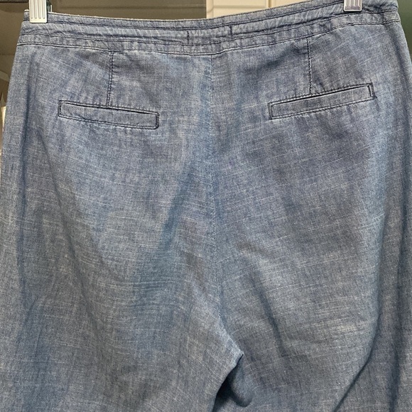 Blue Chambray Straight Leg Drawstring Capri Relaxed Fit Bohemian Pockets Pants - Picture 12 of 16